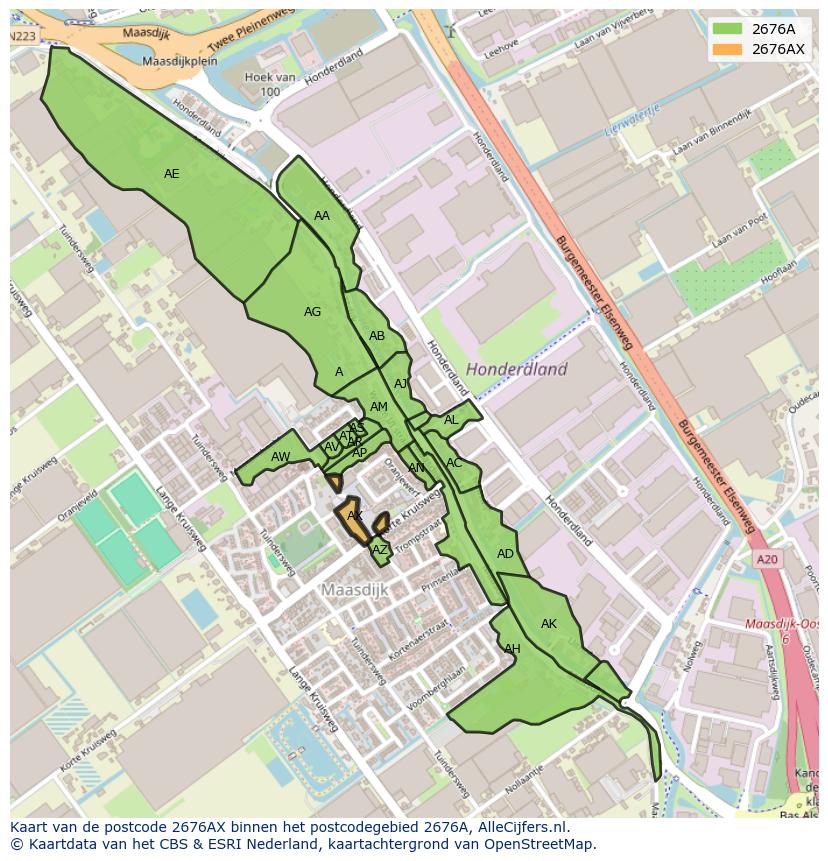 Afbeelding van het postcodegebied 2676 AX op de kaart.