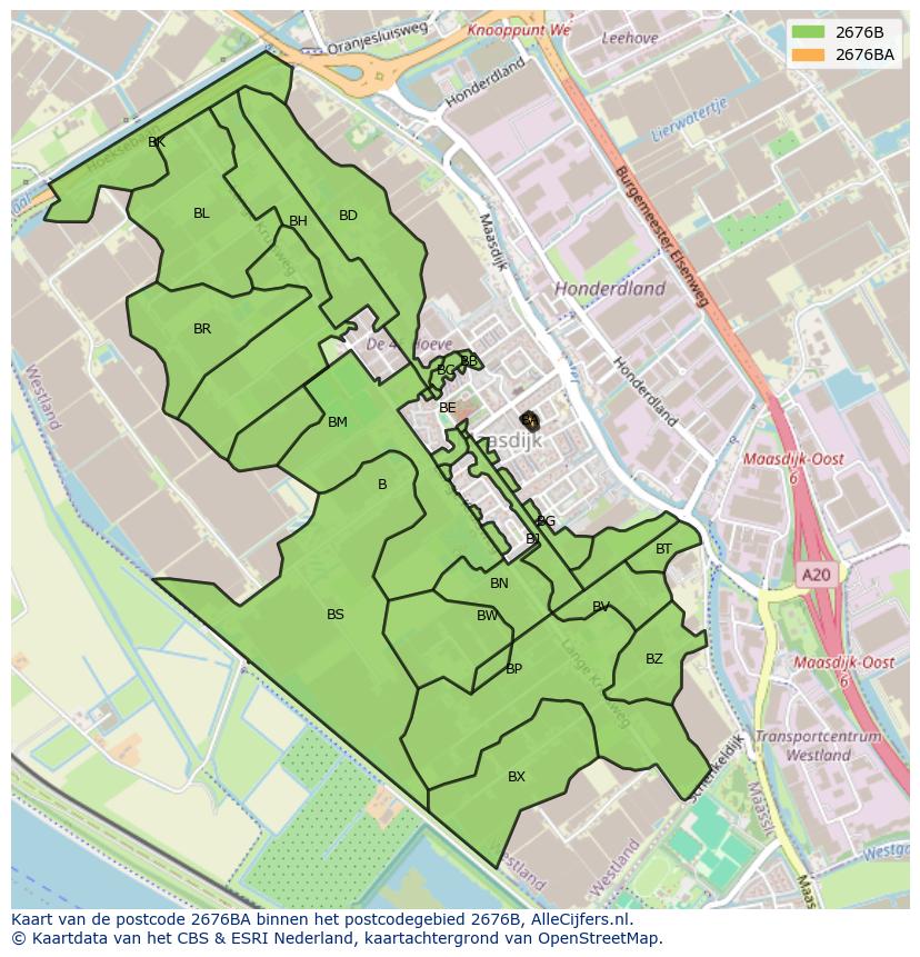 Afbeelding van het postcodegebied 2676 BA op de kaart.