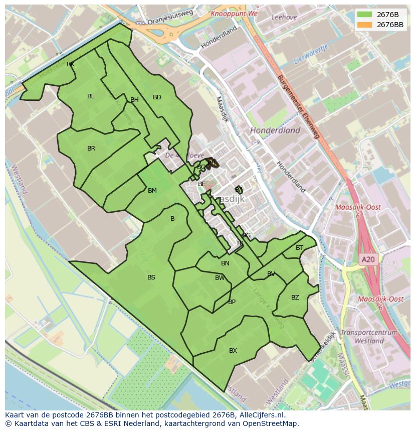 Afbeelding van het postcodegebied 2676 BB op de kaart.