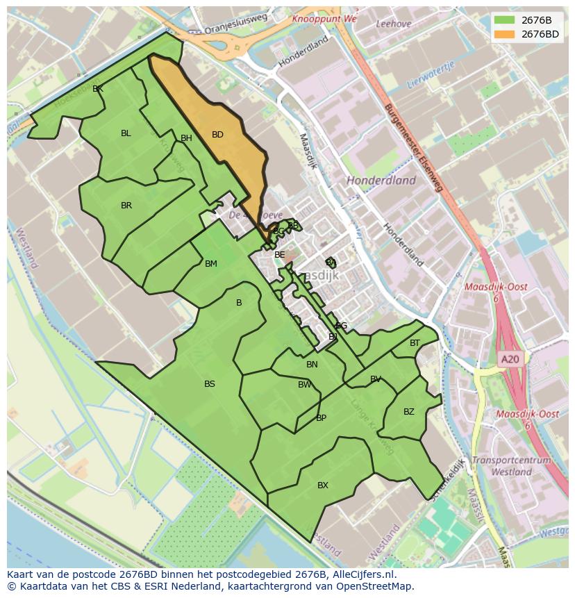 Afbeelding van het postcodegebied 2676 BD op de kaart.