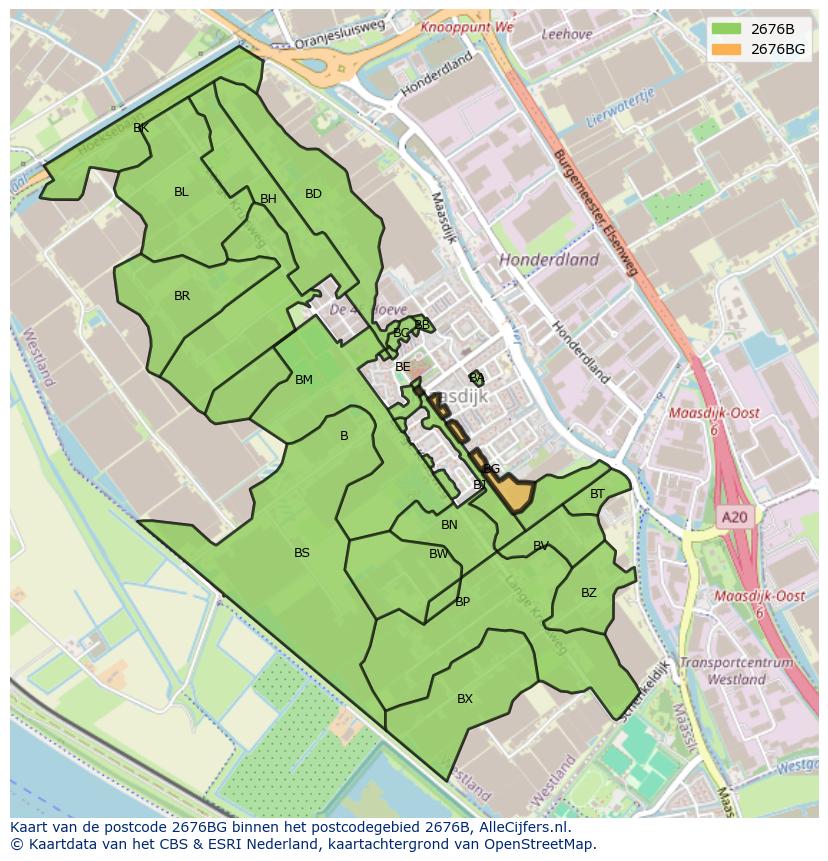 Afbeelding van het postcodegebied 2676 BG op de kaart.