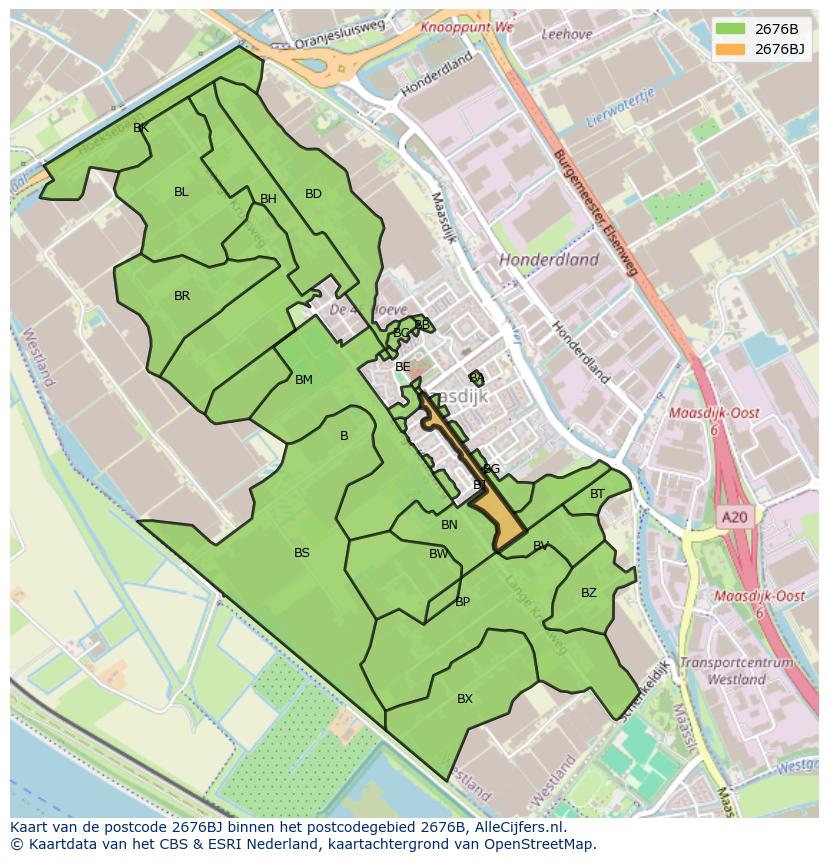 Afbeelding van het postcodegebied 2676 BJ op de kaart.