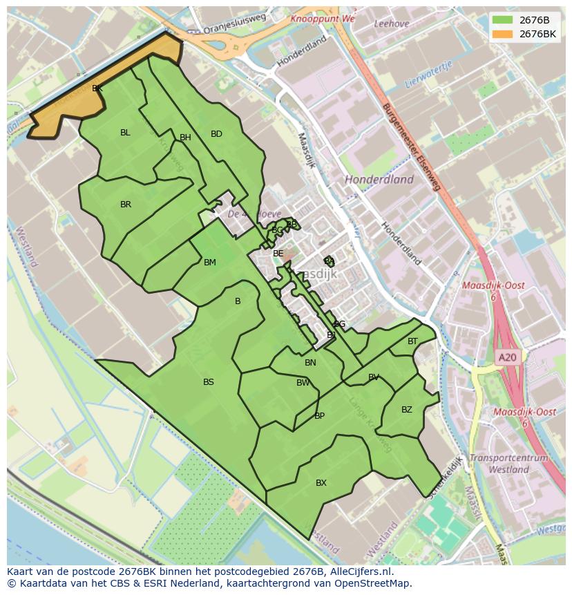 Afbeelding van het postcodegebied 2676 BK op de kaart.