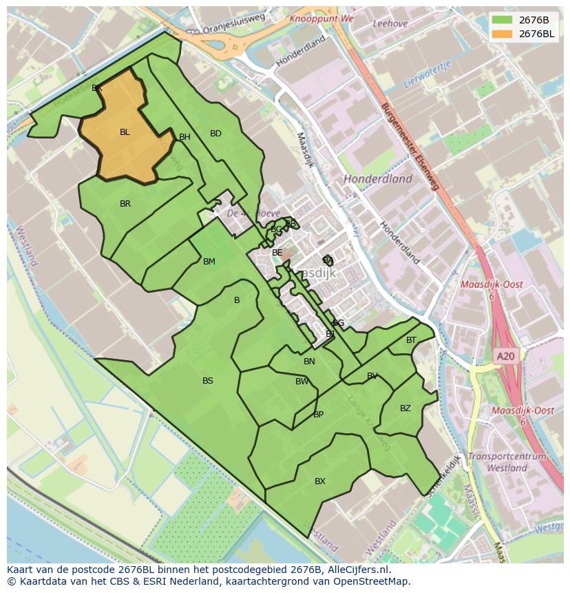 Afbeelding van het postcodegebied 2676 BL op de kaart.