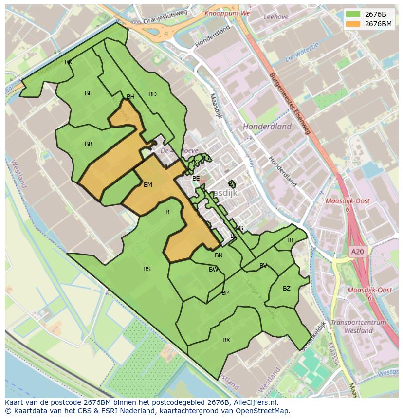 Afbeelding van het postcodegebied 2676 BM op de kaart.