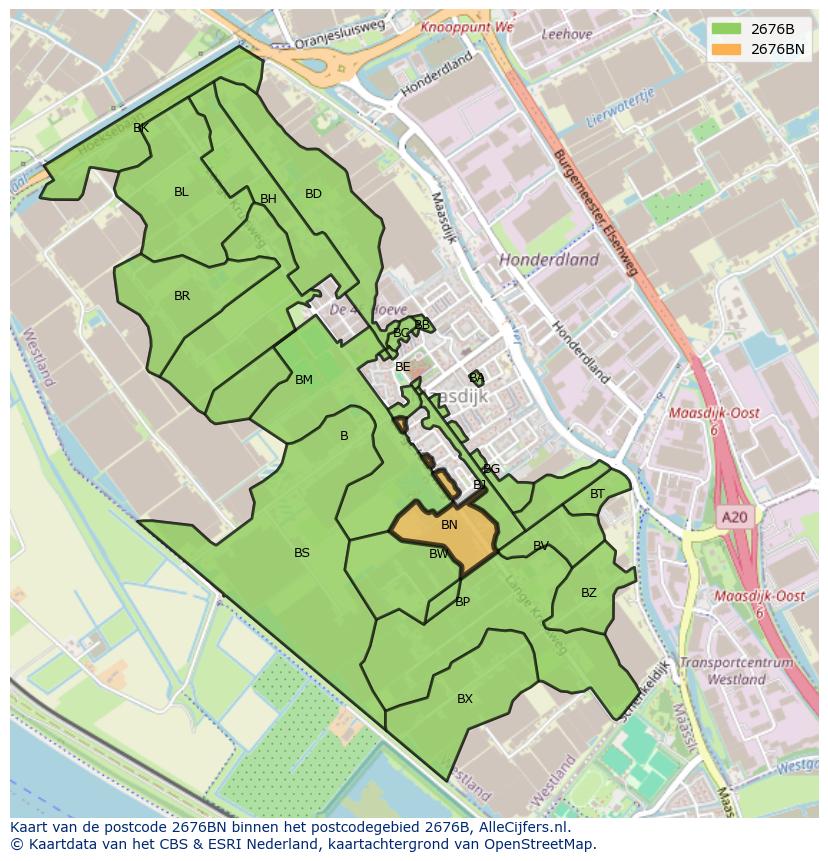 Afbeelding van het postcodegebied 2676 BN op de kaart.