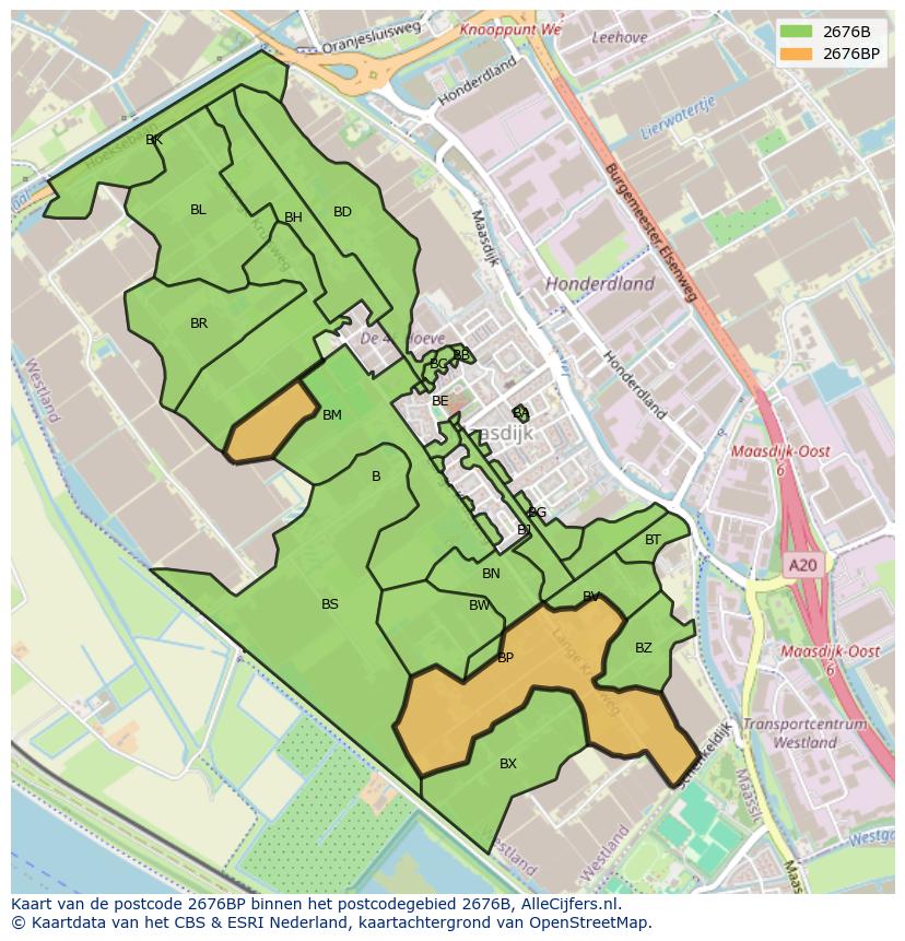 Afbeelding van het postcodegebied 2676 BP op de kaart.