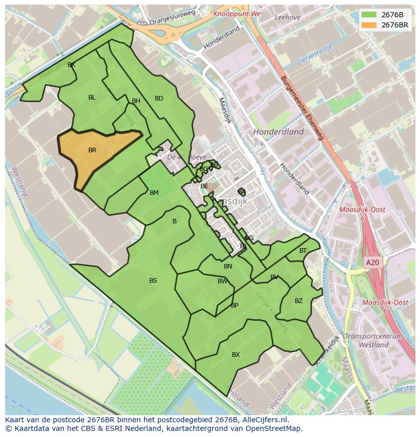 Afbeelding van het postcodegebied 2676 BR op de kaart.