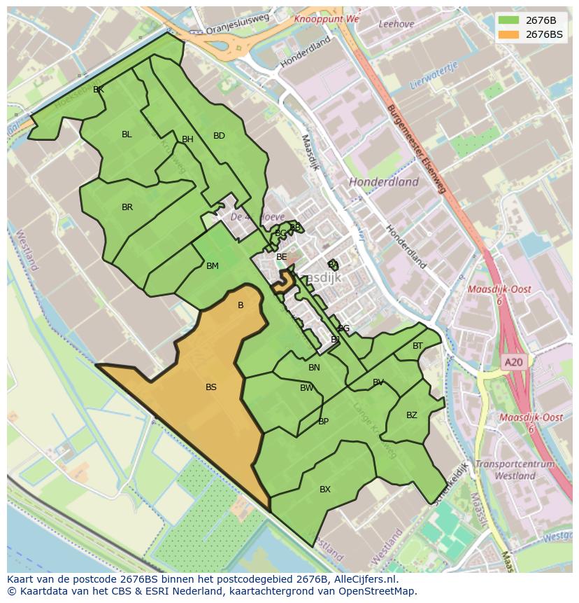 Afbeelding van het postcodegebied 2676 BS op de kaart.
