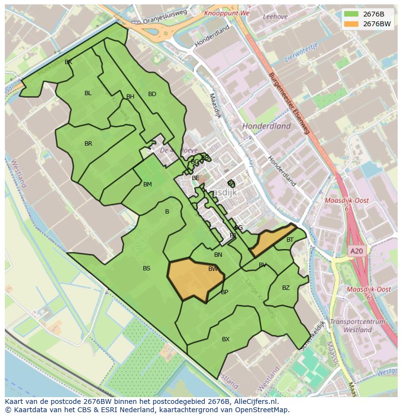 Afbeelding van het postcodegebied 2676 BW op de kaart.