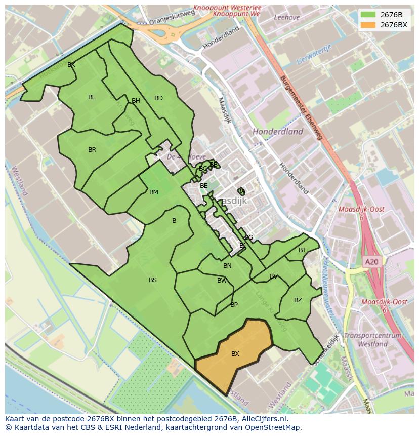 Afbeelding van het postcodegebied 2676 BX op de kaart.