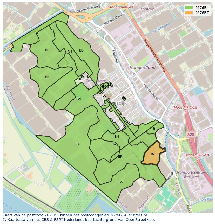 Afbeelding van het postcodegebied 2676 BZ op de kaart.
