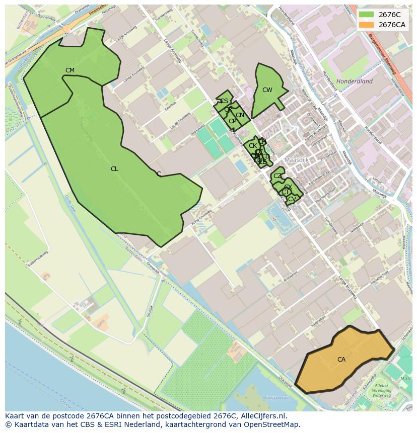Afbeelding van het postcodegebied 2676 CA op de kaart.