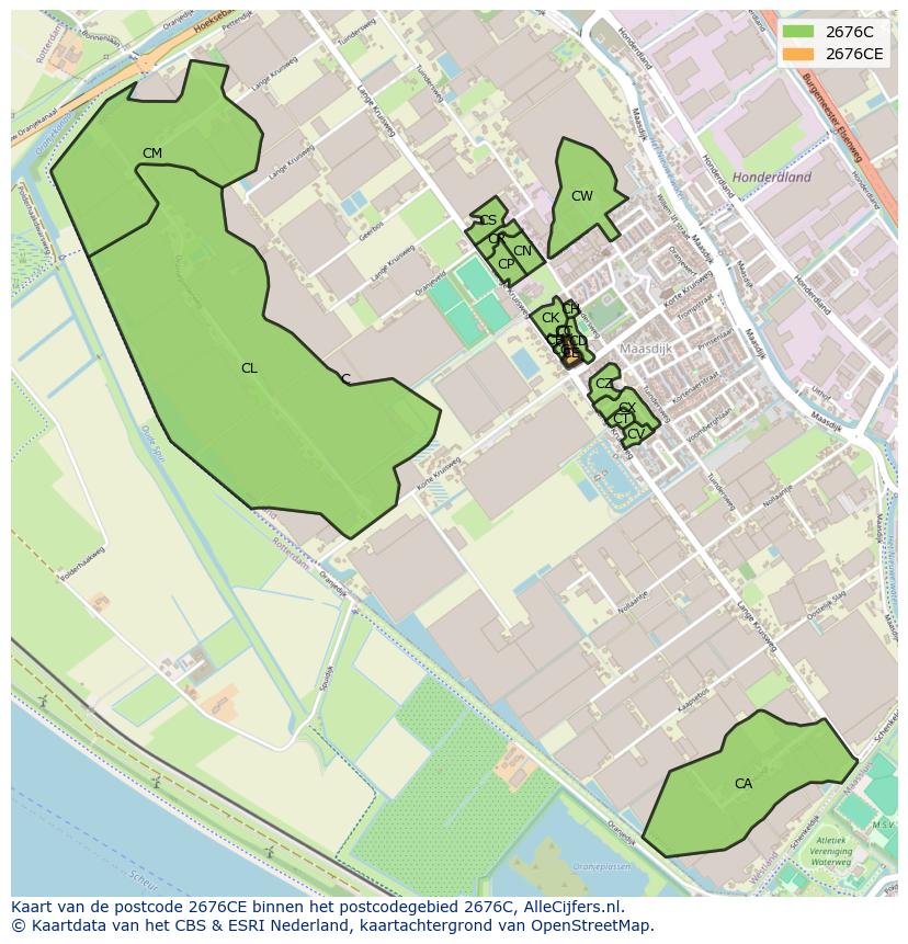 Afbeelding van het postcodegebied 2676 CE op de kaart.