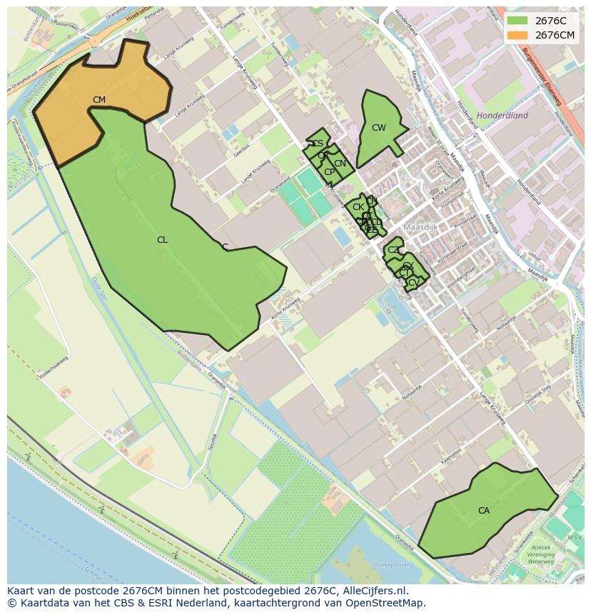 Afbeelding van het postcodegebied 2676 CM op de kaart.