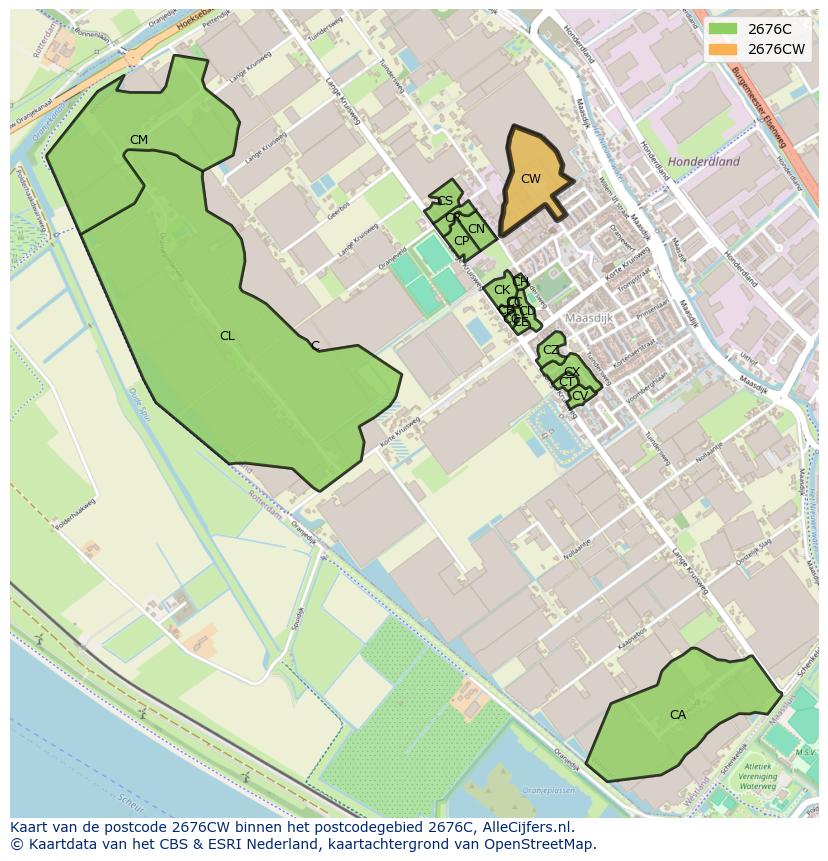 Afbeelding van het postcodegebied 2676 CW op de kaart.