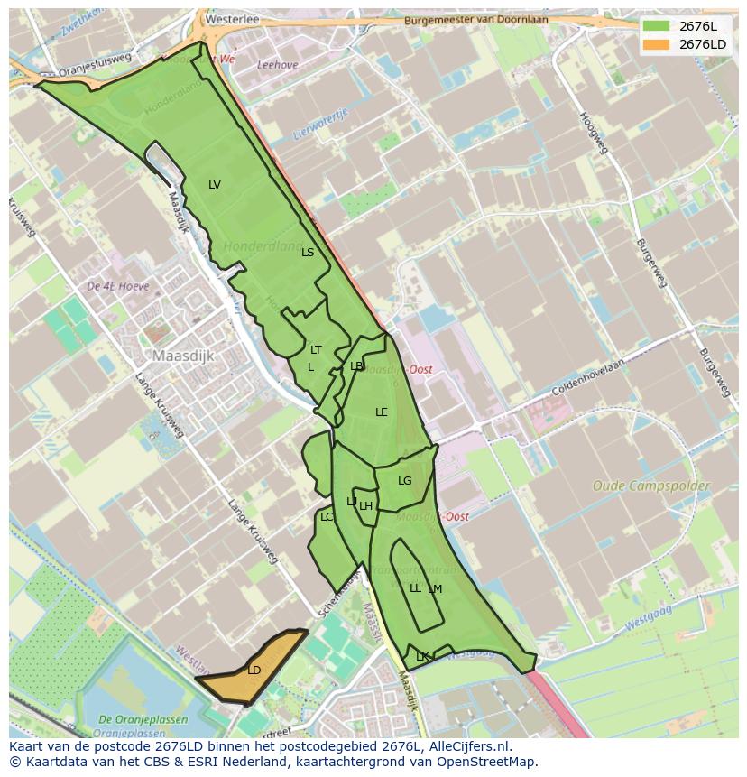Afbeelding van het postcodegebied 2676 LD op de kaart.