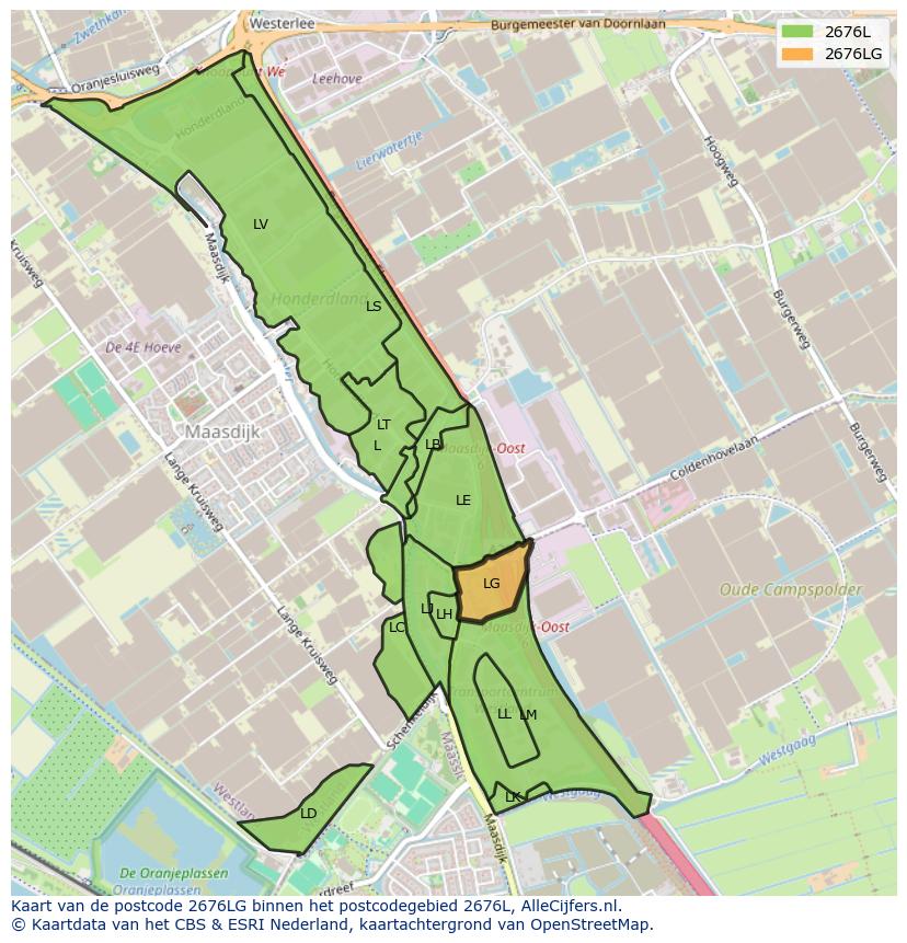 Afbeelding van het postcodegebied 2676 LG op de kaart.
