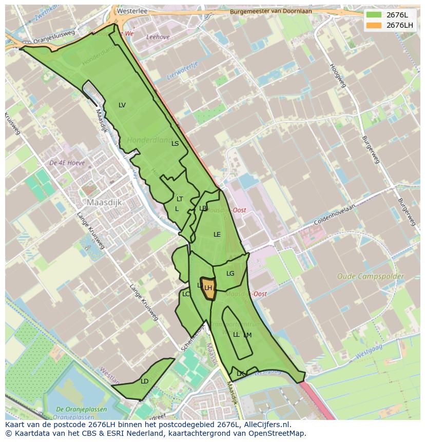 Afbeelding van het postcodegebied 2676 LH op de kaart.
