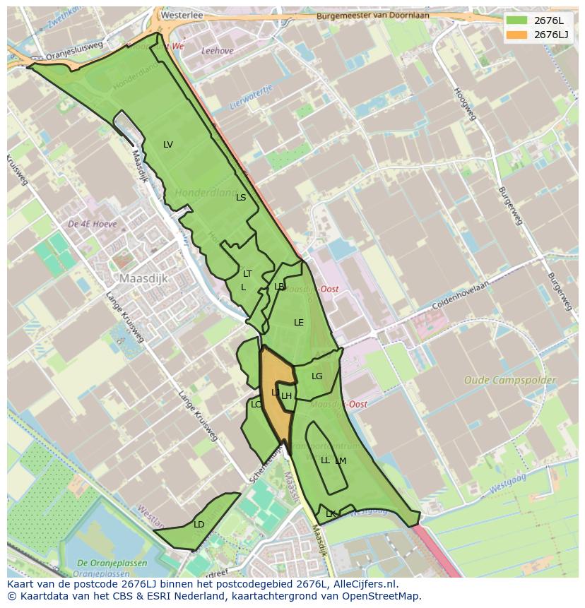 Afbeelding van het postcodegebied 2676 LJ op de kaart.