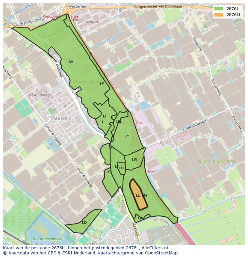 Afbeelding van het postcodegebied 2676 LL op de kaart.