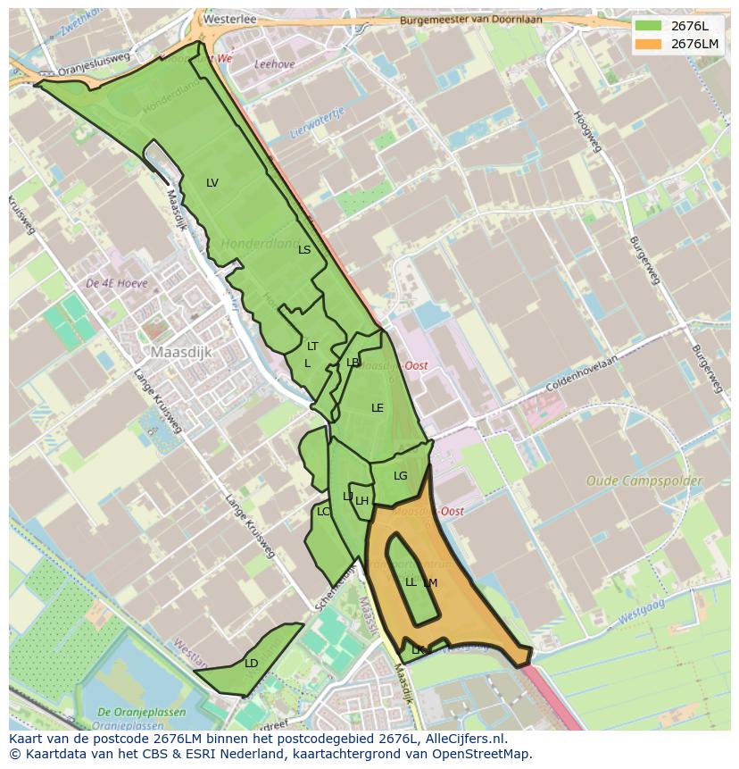 Afbeelding van het postcodegebied 2676 LM op de kaart.