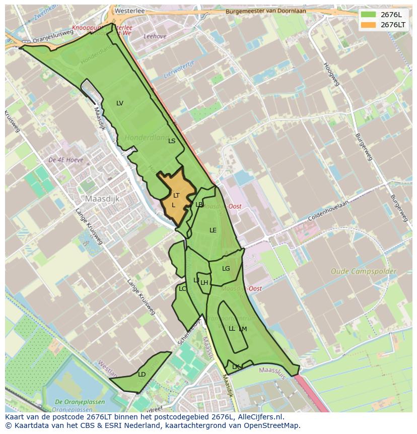 Afbeelding van het postcodegebied 2676 LT op de kaart.