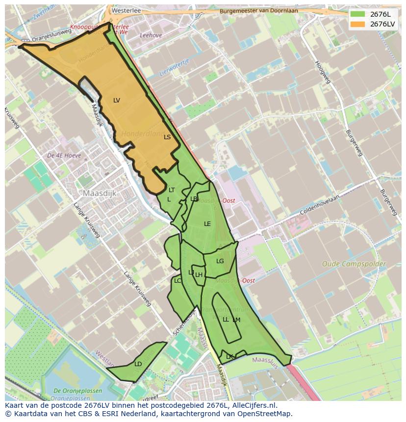 Afbeelding van het postcodegebied 2676 LV op de kaart.