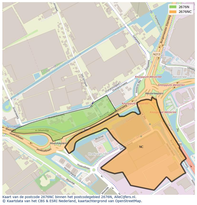 Afbeelding van het postcodegebied 2676 NC op de kaart.