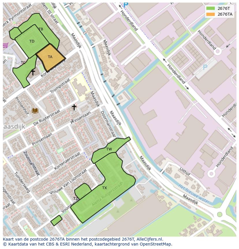 Afbeelding van het postcodegebied 2676 TA op de kaart.