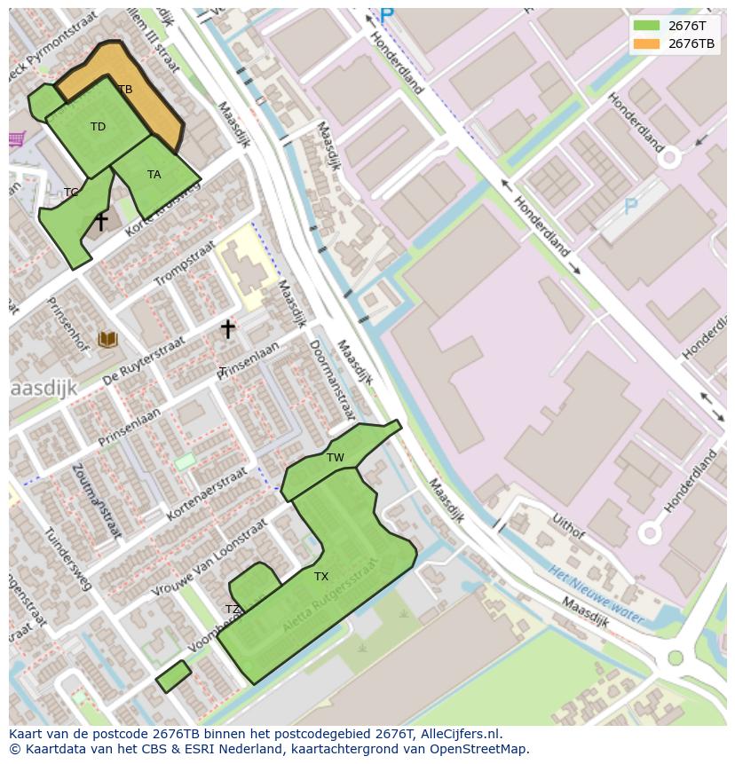 Afbeelding van het postcodegebied 2676 TB op de kaart.