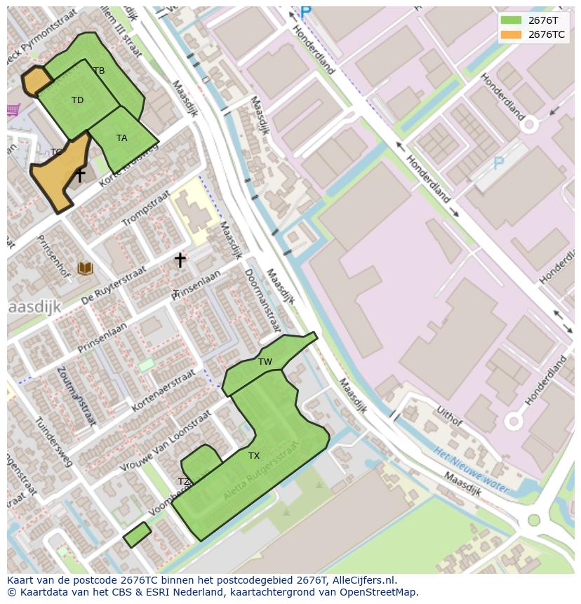 Afbeelding van het postcodegebied 2676 TC op de kaart.