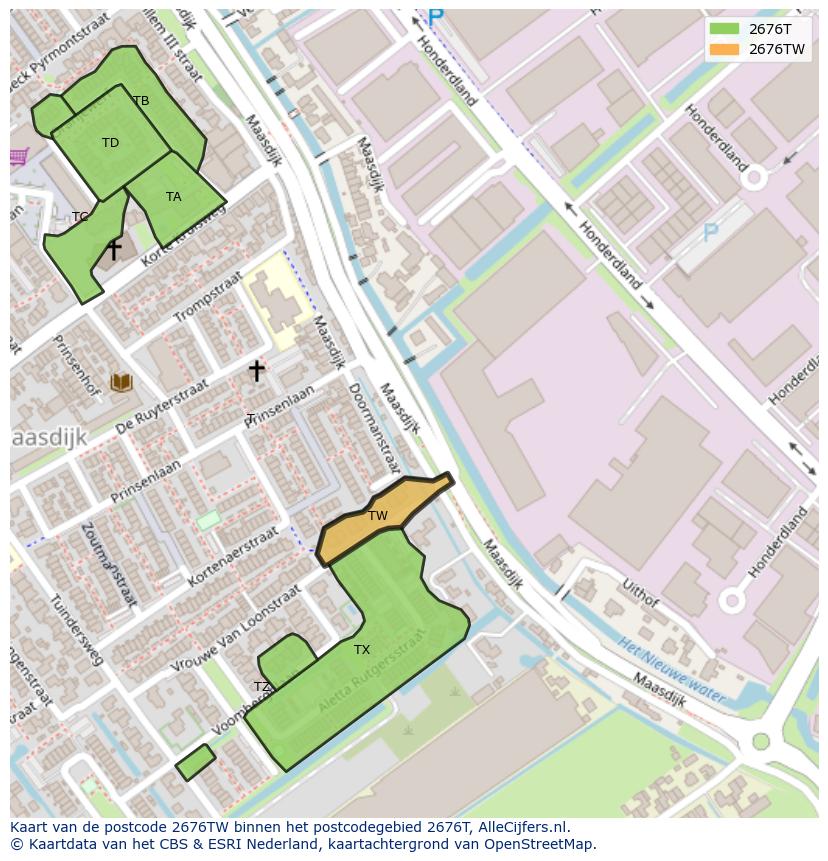 Afbeelding van het postcodegebied 2676 TW op de kaart.