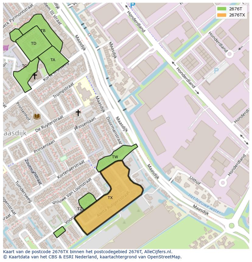 Afbeelding van het postcodegebied 2676 TX op de kaart.