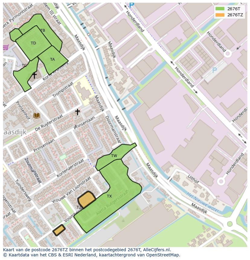 Afbeelding van het postcodegebied 2676 TZ op de kaart.