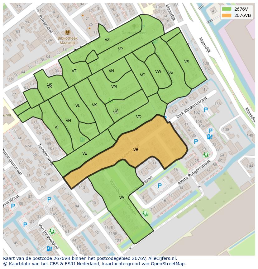 Afbeelding van het postcodegebied 2676 VB op de kaart.