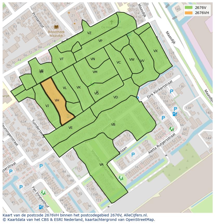 Afbeelding van het postcodegebied 2676 VH op de kaart.