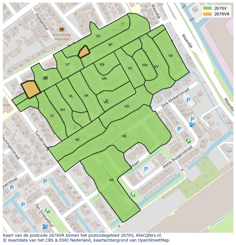 Afbeelding van het postcodegebied 2676 VR op de kaart.