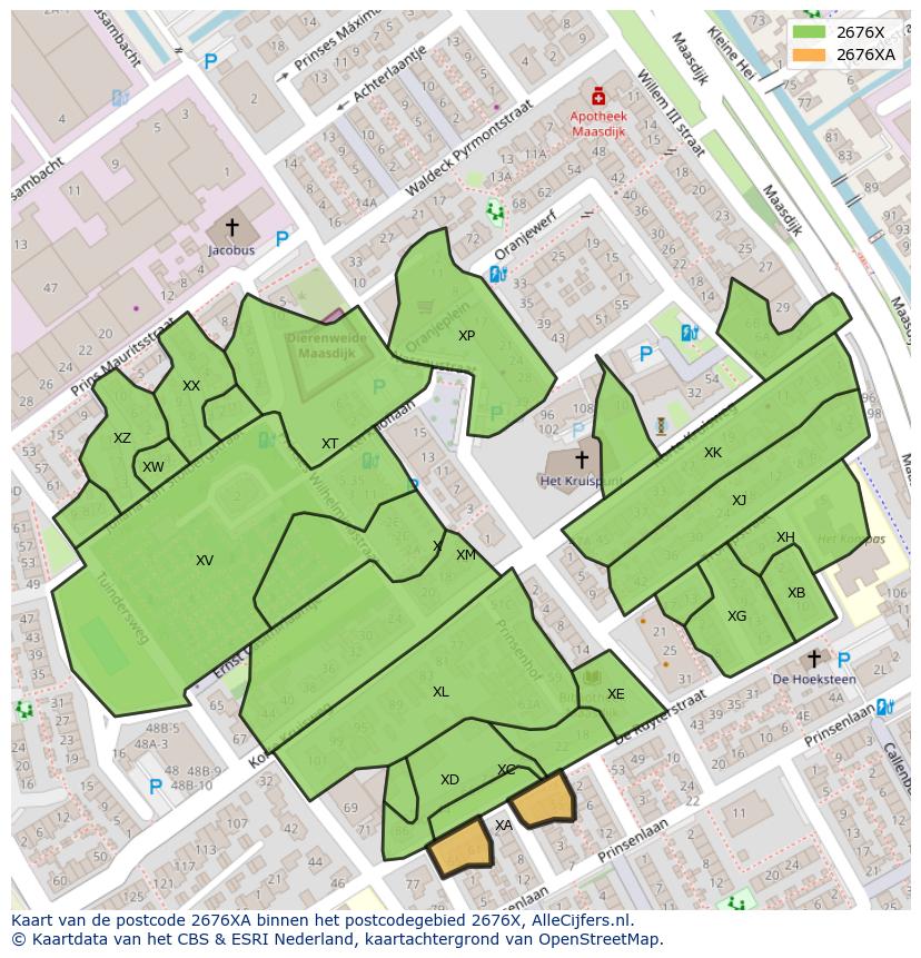 Afbeelding van het postcodegebied 2676 XA op de kaart.