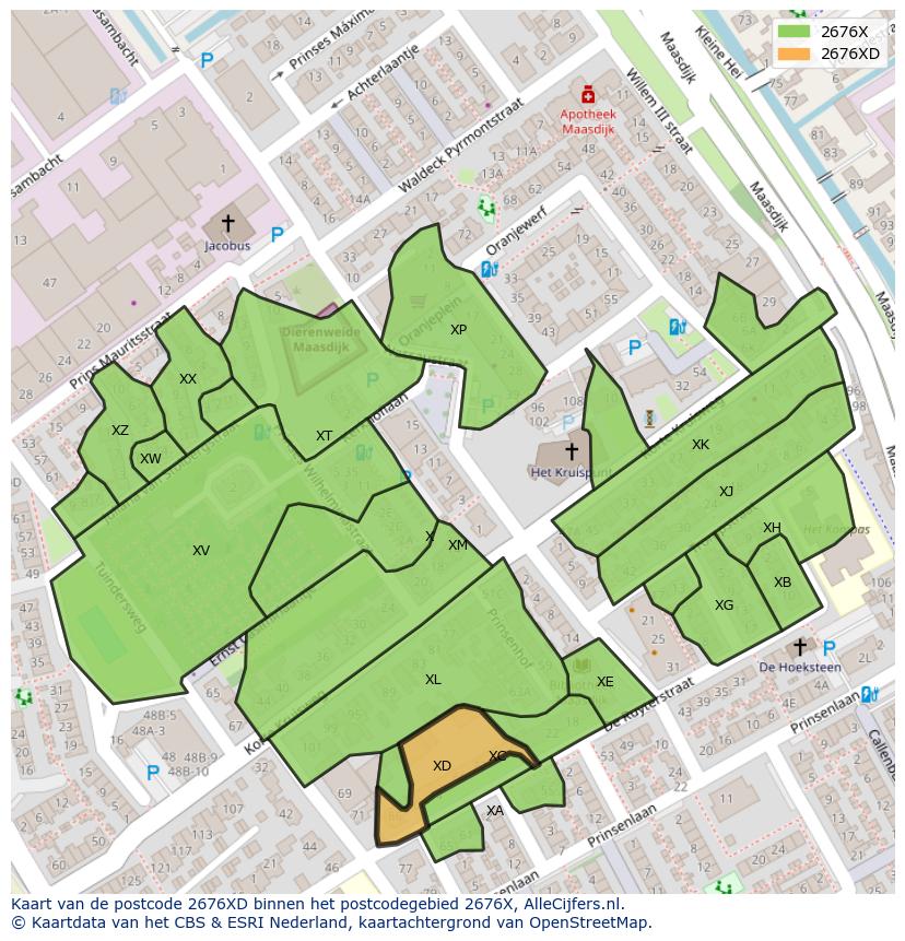 Afbeelding van het postcodegebied 2676 XD op de kaart.