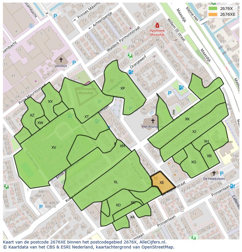 Afbeelding van het postcodegebied 2676 XE op de kaart.