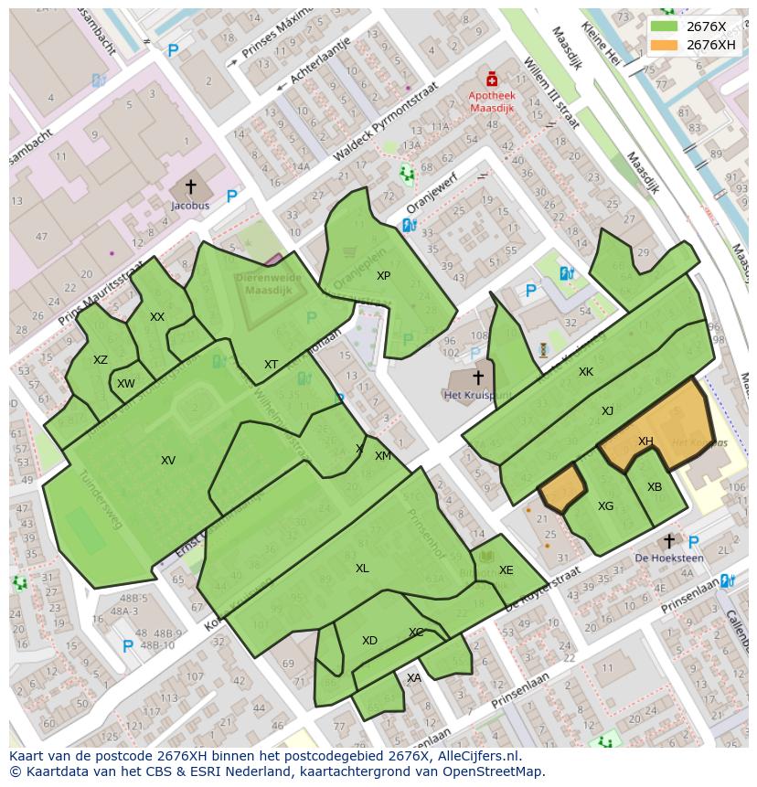 Afbeelding van het postcodegebied 2676 XH op de kaart.
