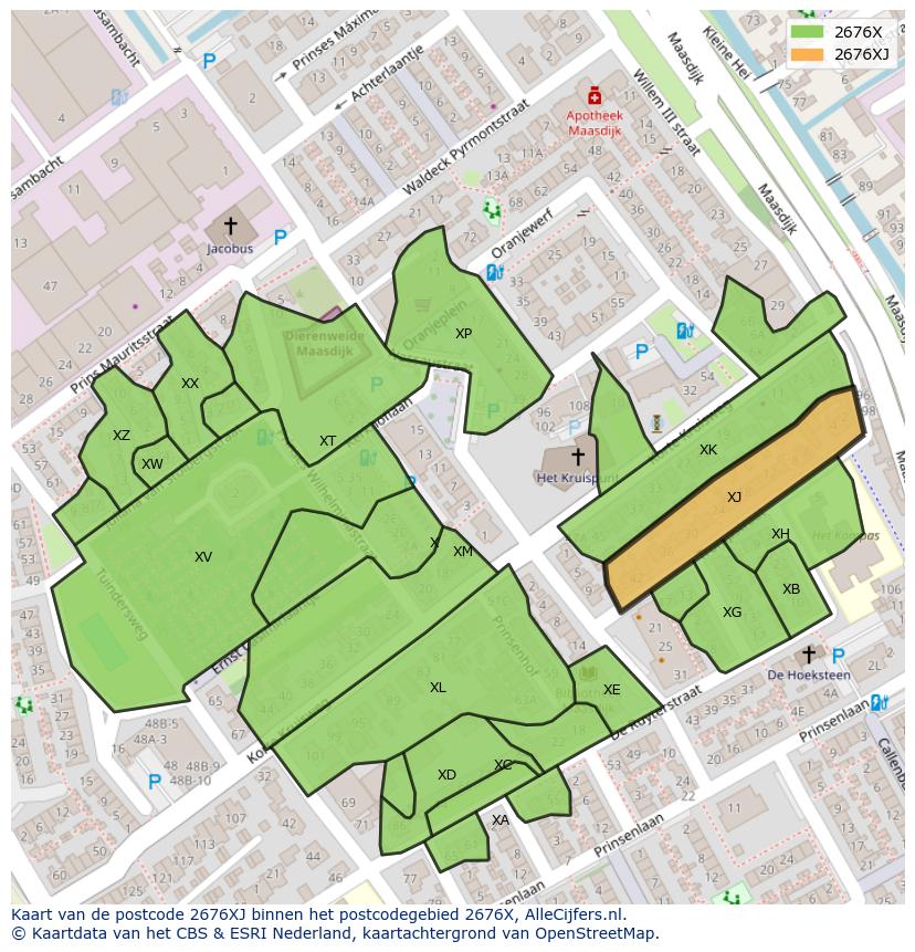 Afbeelding van het postcodegebied 2676 XJ op de kaart.