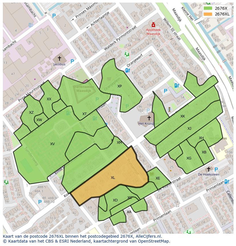 Afbeelding van het postcodegebied 2676 XL op de kaart.