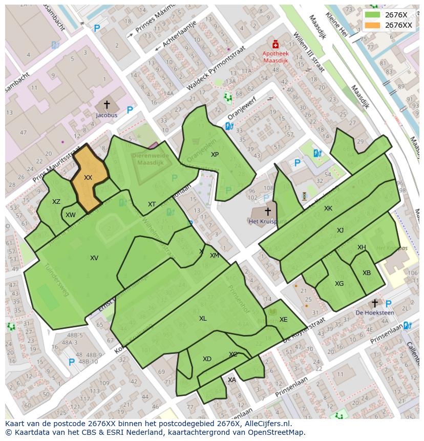 Afbeelding van het postcodegebied 2676 XX op de kaart.