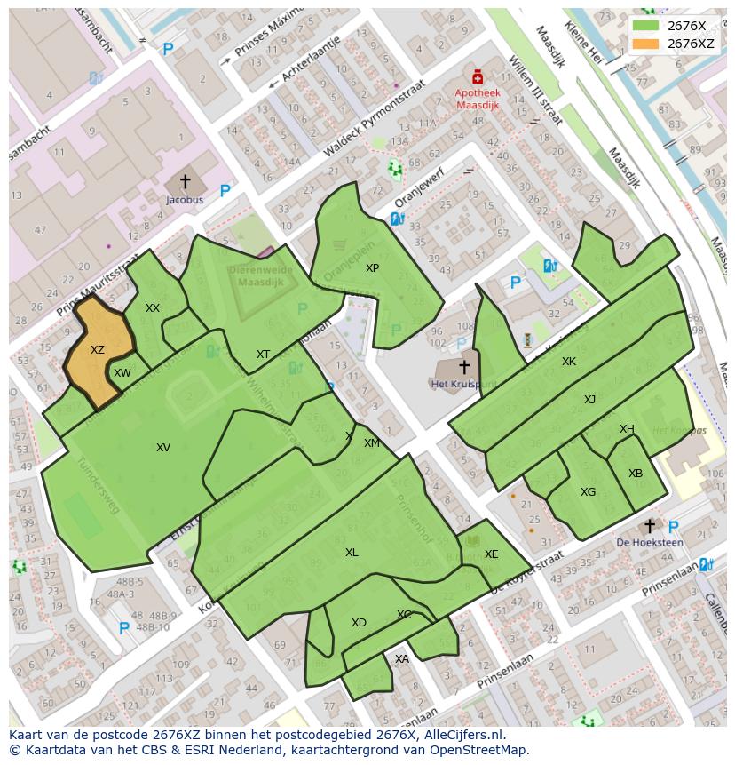 Afbeelding van het postcodegebied 2676 XZ op de kaart.