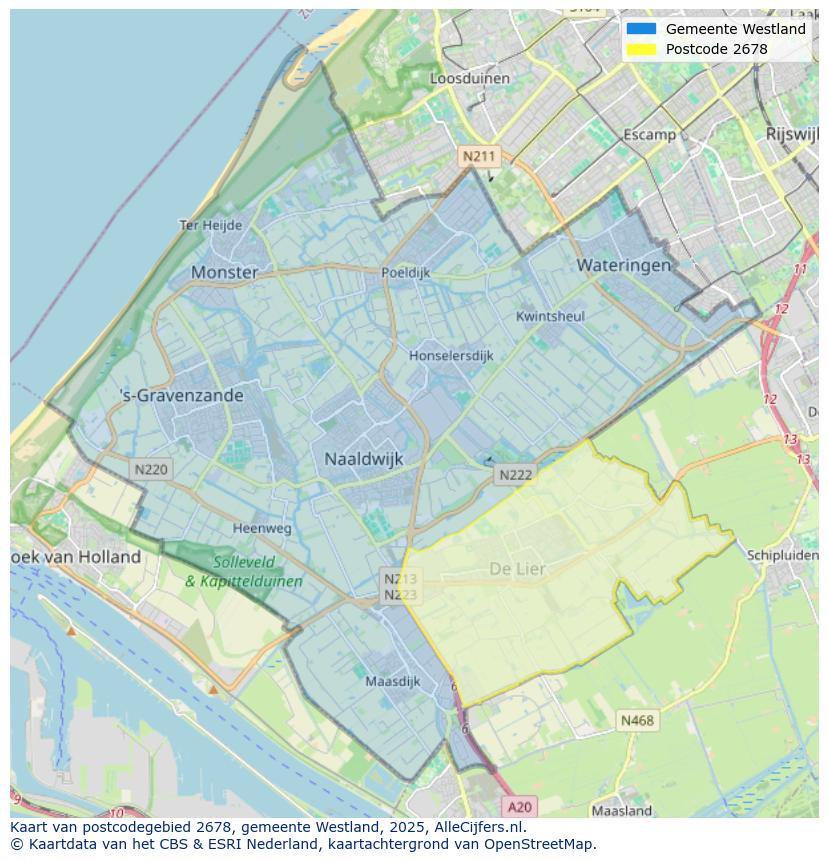 Afbeelding van het postcodegebied 2678 op de kaart.