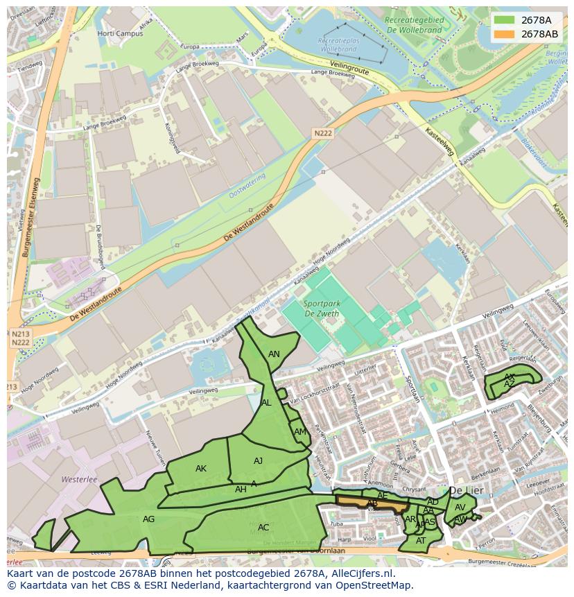 Afbeelding van het postcodegebied 2678 AB op de kaart.