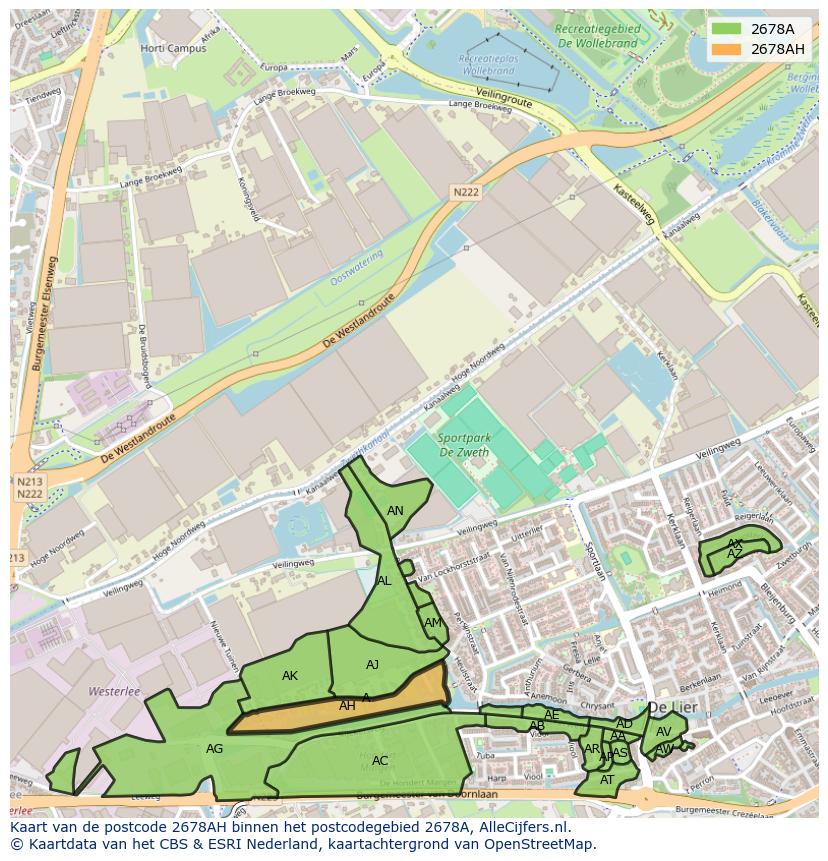 Afbeelding van het postcodegebied 2678 AH op de kaart.