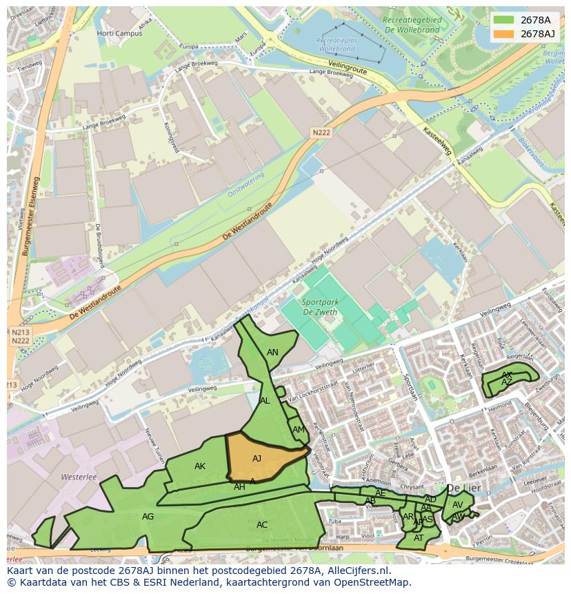 Afbeelding van het postcodegebied 2678 AJ op de kaart.